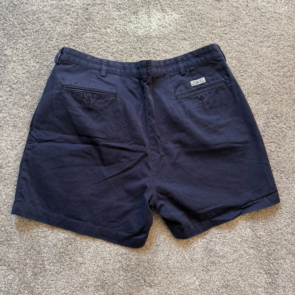 Polo Ralph Lauren Chino Shorts Mens 36 Navy Blue Pleated Cotton Twill Casual